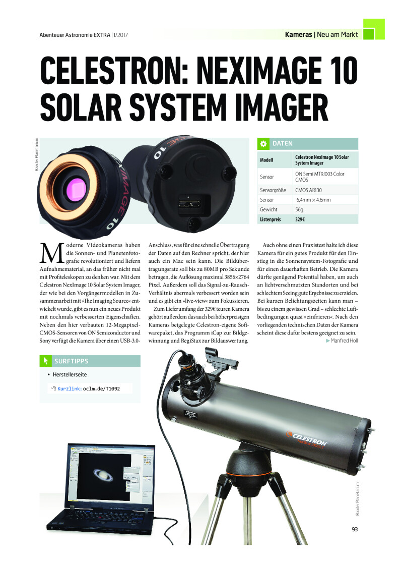 Celestron NexImage 10 Solar
System Imager