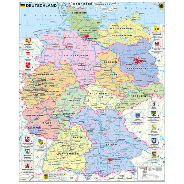 Stiefel Landkarte Deutschland politisch mit Wappen (97 x 119 cm)