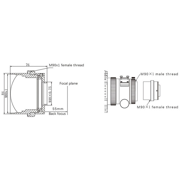 Omegon Reducer 0,7x für 108/600 Quintuplet APO