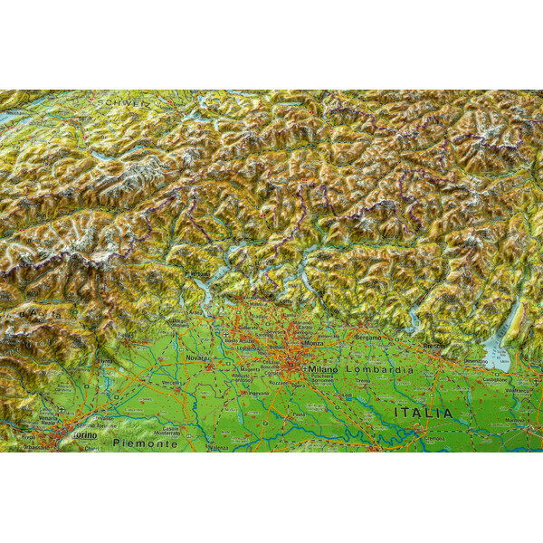 Georelief Regional-Karte Alpen (77 x 57 cm) 3D Reliefkarte mit Holzrahmen