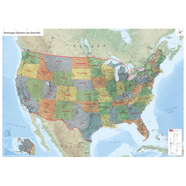 GeoMetro Landkarte USA politisch (140 x 100 cm)