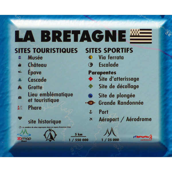 3Dmap Regional-Karte Carte en relief de la Bretagne (61 cm x 41 cm)