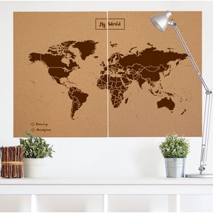 Miss Wood Weltkarte Woody Map Natural Cork XXL brown