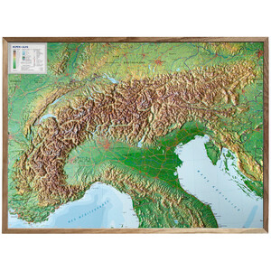 Georelief Regional-Karte Alpen (77 x 57 cm) 3D Reliefkarte mit Holzrahmen