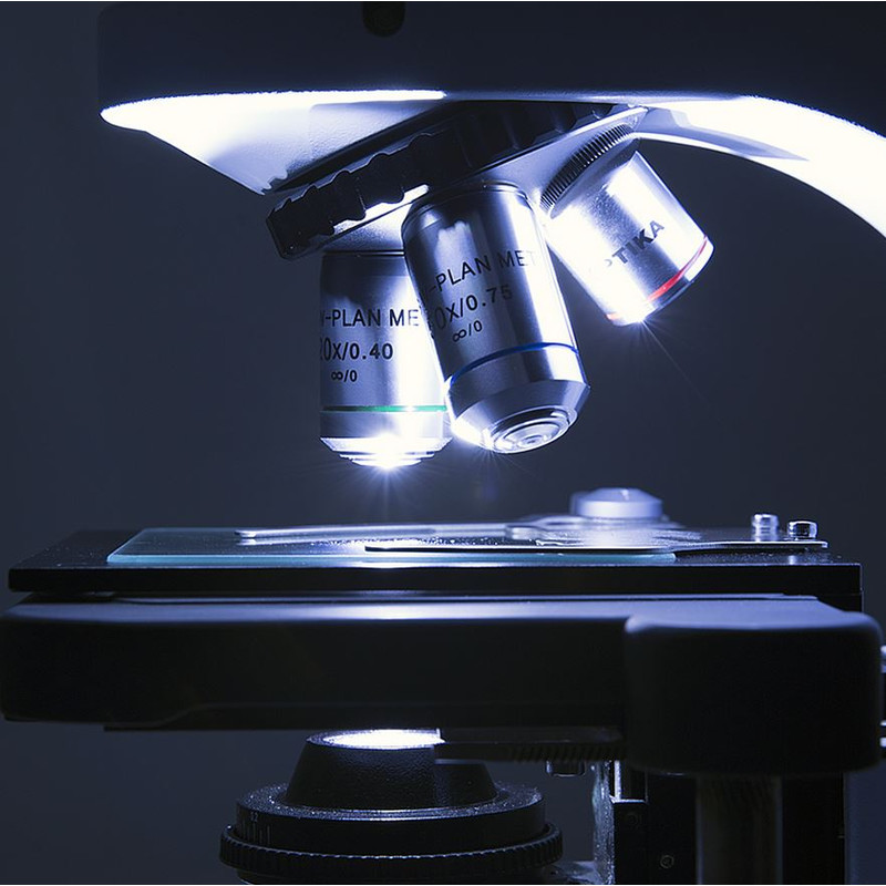 Optika Mikroskop B-510-3, discussion, trino, 3-head, IOS W-PLAN, 40x-1000x, EU