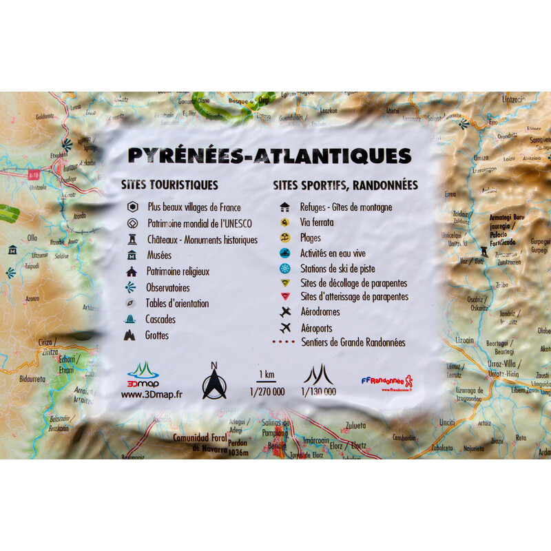 3Dmap Regional-Karte Pyrénées-Atlantiques (61cm x 41cm)