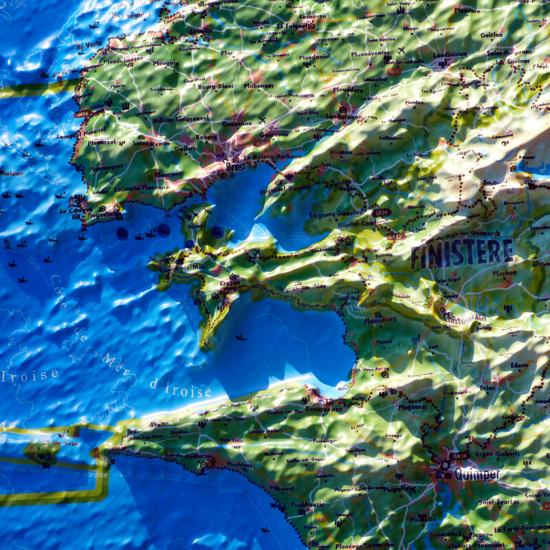 3Dmap Regional-Karte Carte en relief de la Bretagne (61 cm x 41 cm)
